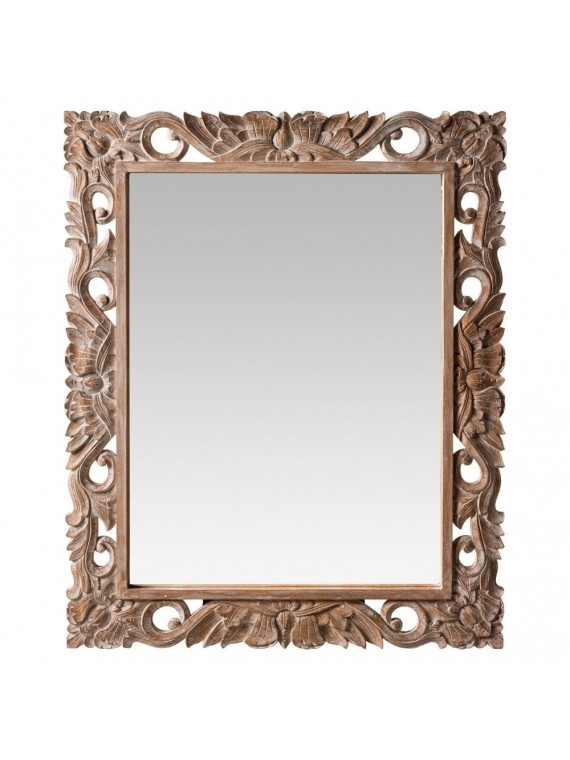 Specchio rettangolare in legno intarsiato naturale