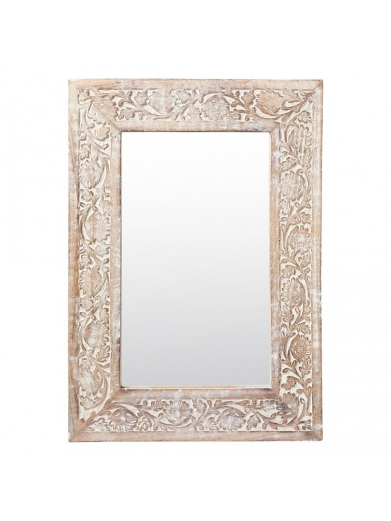 Rosalia - specchio legno rettangolare lavorato in legno sbiancato