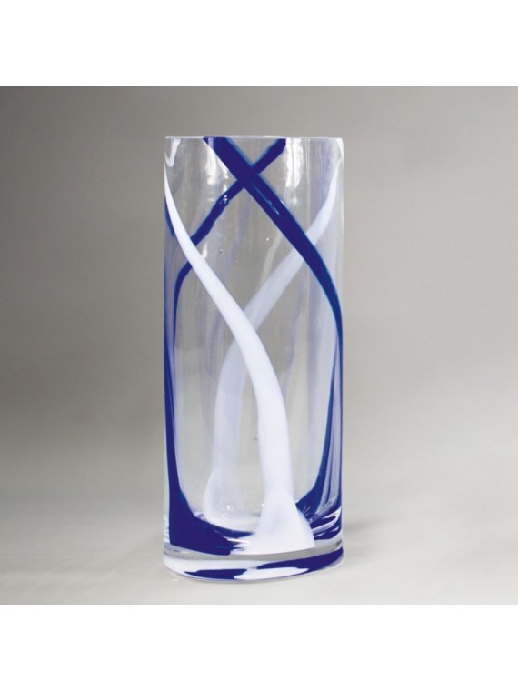 Brandani vaso dorico blu e bianco intreccio vetro