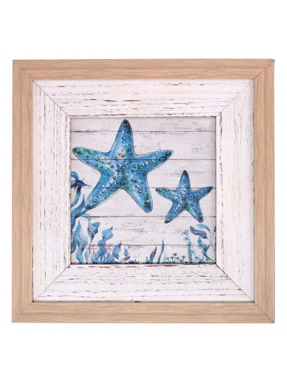 Quadro legno mare stella marina blu quadro cm 30 x 30 h2,5