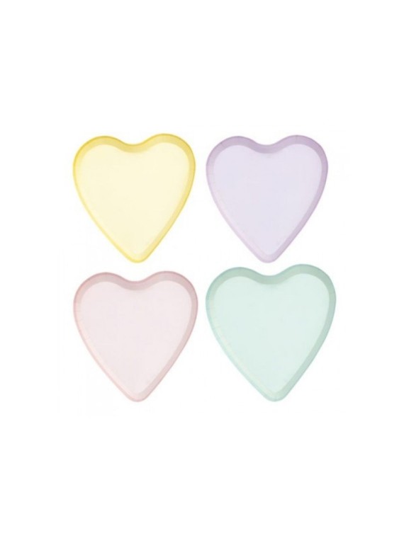 Confezione 8 piatti candy hearts 17X18 4 colori pastello