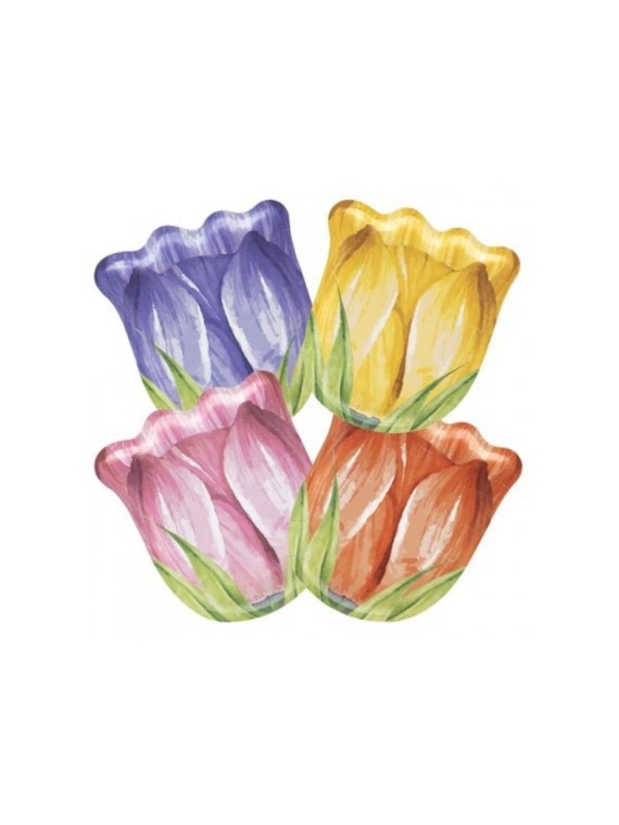 Confezione 8 piatti sagomati tulipani cm  22X19 4 ass