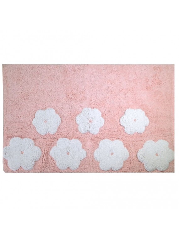 Tappetino bagno 100% cotone fiori rosa antiscivolo cm50x80x2