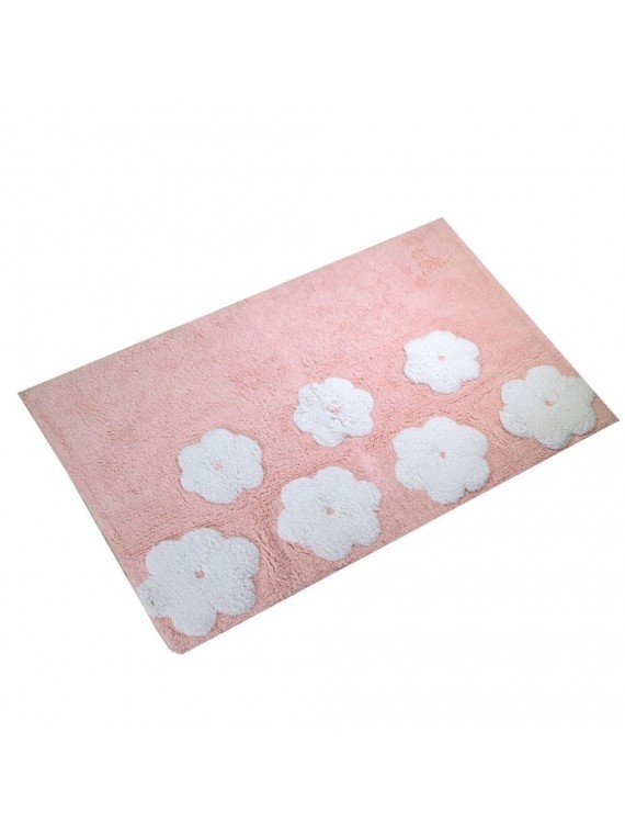 Tappetino bagno 100% cotone fiori rosa antiscivolo cm50x80x2