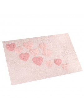 Tappetino bagno 100% cotone cuori rosa antiscivolo cm50x80x2