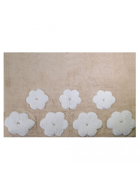 Tappetino bagno 100% cotone fiori beige antiscivolo cm50x80x2