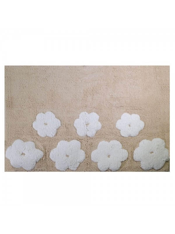 Tappetino bagno 100% cotone fiori beige antiscivolo cm50x80x2
